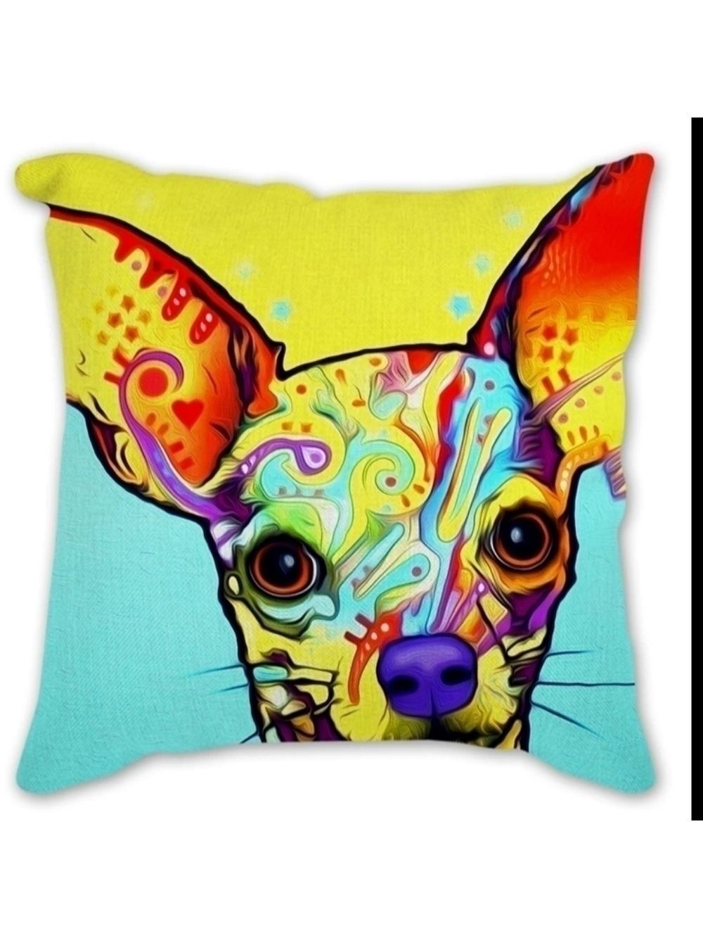 Chihuahua Dog 18"X18" Decorative Throw Pillow Cover Case Blue Yellow Watercolor